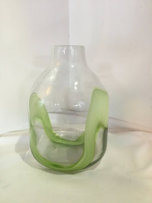 Hand Blown Green Glass Wave Vase