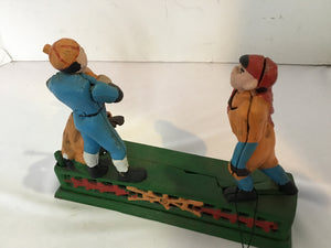 Vintage Green/Mix Cast Iron Baseball Bank