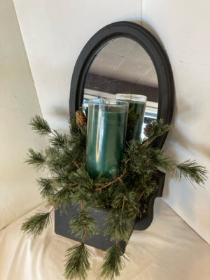 Mirror Black/Green Wood w/candle Holiday Item