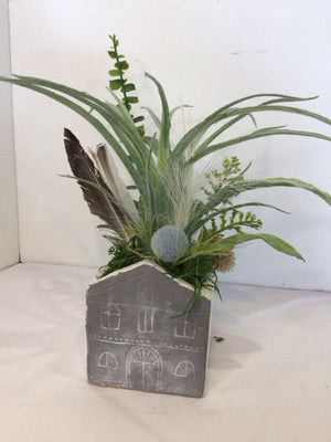 Gray/Green Ceramic House Planter