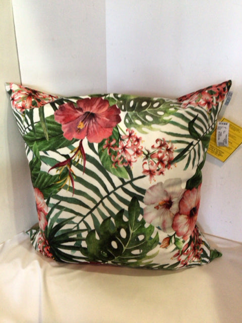 Tropical White/Multi Down Velvet Floral Pillow