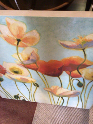 Signed Blue/Yellow Canvas Flowers Stretch Canvas Art