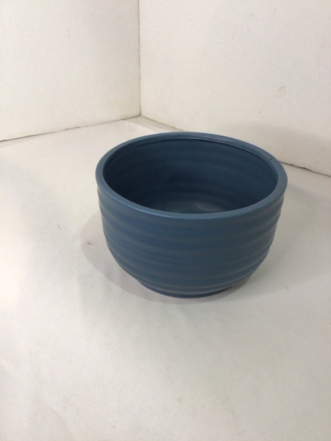 Blue Ceramic Ribbed Planter