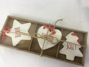 Christmas Red/white Ceramic Ornaments Set of 3 Holiday Item