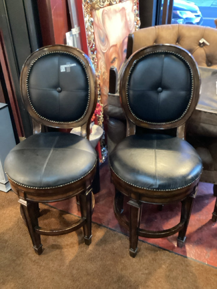 Pair Leather Shield Back Bar Black/Brown Barstool/Bar Stool