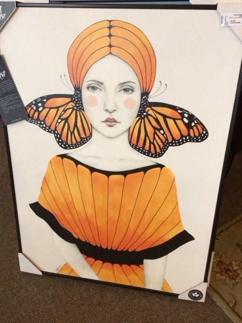 Orange/Black Woman Stretch Canvas Art