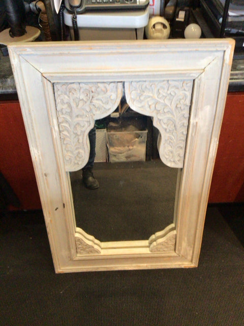 Gray Wood Carved Mirror