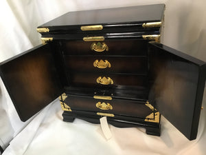 Oriental Brown/Gold Wood/Brass Jewelry Box