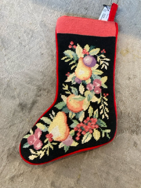 Vintage Christmas Multi-Color Velvet Needlepoint Stocking Holiday Item