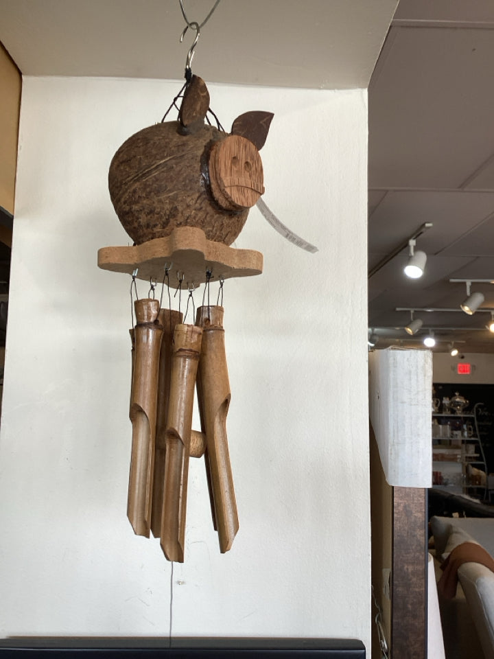 Brown Wood Pig Wind Chime