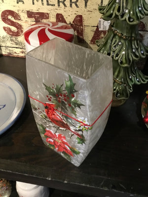 Christmas White/Red Glass Vase Light up Holiday Item
