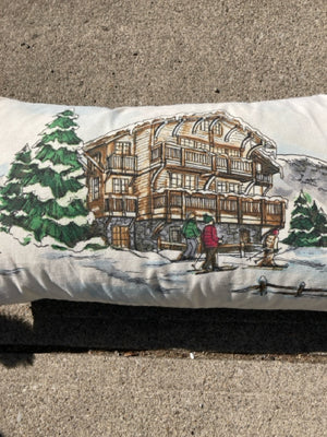 Pillow White/Green Cotton Down Snow Scene Holiday Item