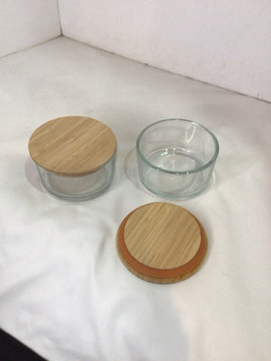 Pair Natural Wood/Glass Lidded Jar