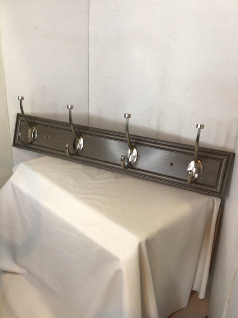 Gray Wood/Metal 4 Hooks Coat Rack