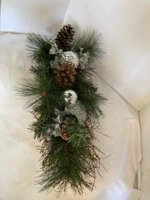 Christmas Green/Silver Wall Hanging Pine Bough Holiday Item