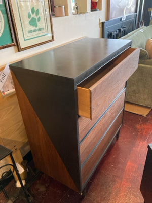 Mid-Century Wood Dresser Night Stand Black/Brown Bedroom Set