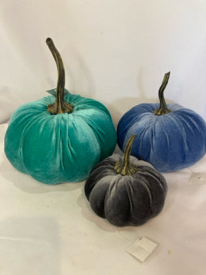 Aqua/Grey Velour Pumpkin Set of 3 Holiday Item