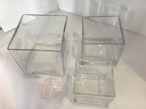 Set of 4 Clear Glass Square Candleholder(s)