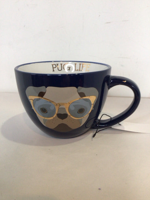 Blue/Brown Ceramic Pug Mug
