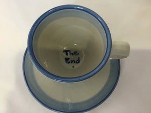 M.A. Hadley 2 Piece Gray/Blue Stoneware Cup/Saucer