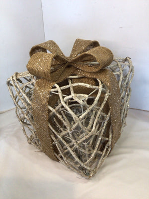 Christmas Tan/White Grapevine Present Set of 3 Holiday Item