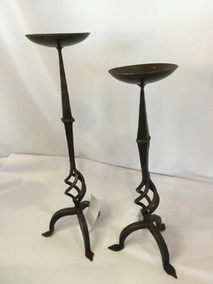 Vintage Pair Black Wrought Iron Candle Holders