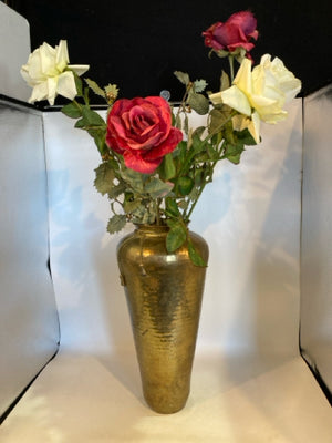 Vintage Gold Hammered W/ Flowers Vase