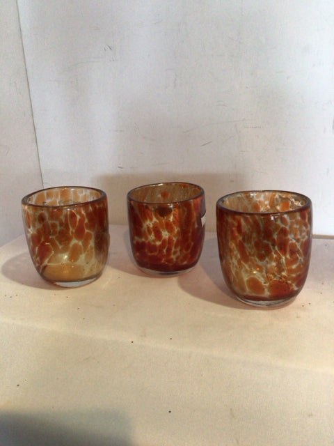 Set of 3 Red/Gold Glass Votive Candle Holder