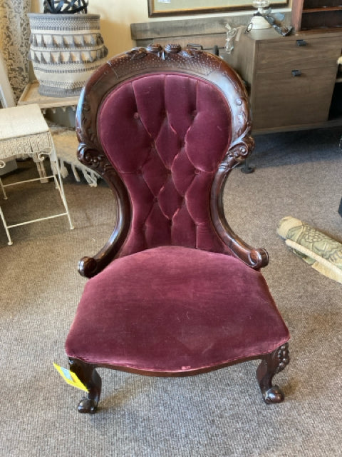 Tufted Velvet Wood Frame Slipper Red/Brown Chair