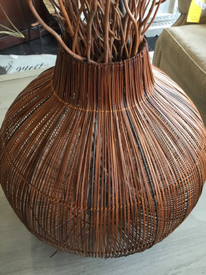 Brown Wicker W/Sticks Vase