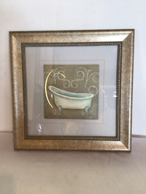 Bathroom Metallic Bathtub Framed Art