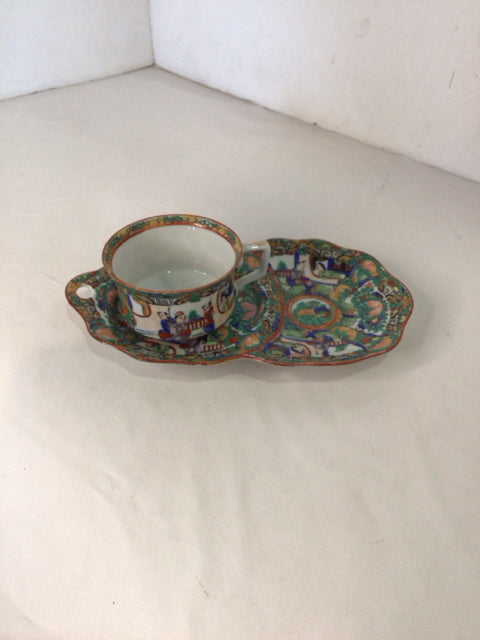 Chinese w/Plate Multi Porcelain Floral Tea Cup