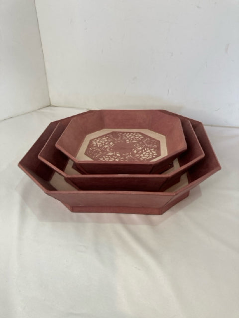 Set of 3 Rose Wood Nesting Tray