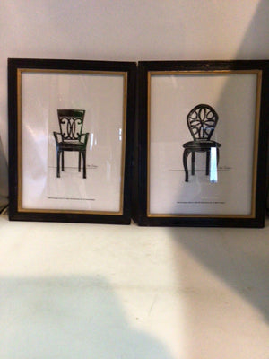 Pair White/Black Chair Signed Framed Art
