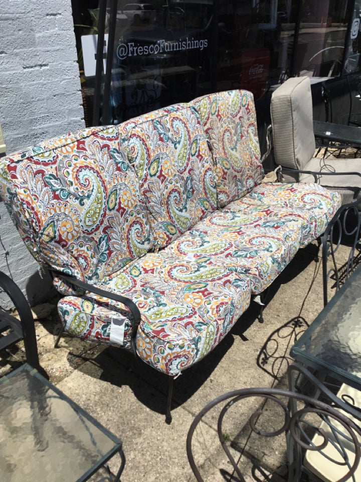 Outdoor/Outside Wrought Iron w/cushion White/Multi Sofa