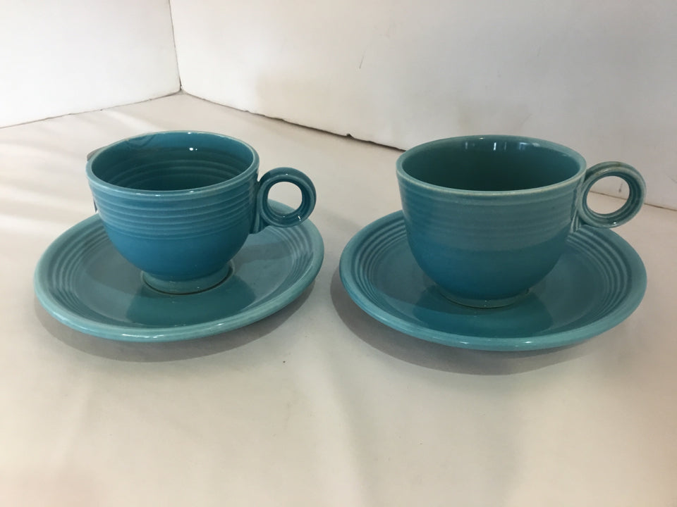 Fiesta Cups/Saucers Blue Stoneware Pair Cup Set