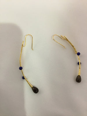 Gold/blue Dangle Beads Earrings