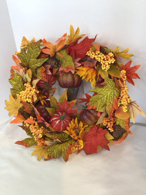 Fall Orange/Brown Leaves Pumpkins Wreath