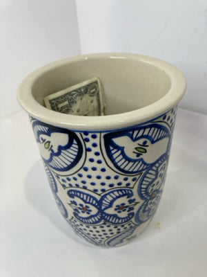 World Market Blue/White Pottery Handpainted Utensil Holder