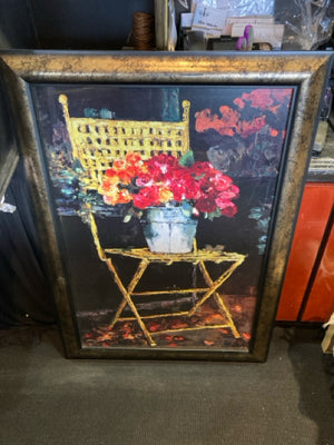 Print Multi-Color Chair Flowers Framed Art