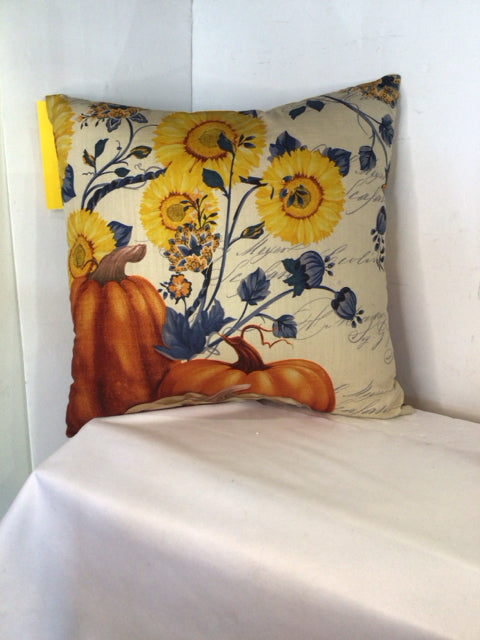 Fall Cream/Multi Cotton Pumpkin Sunflower Pillow