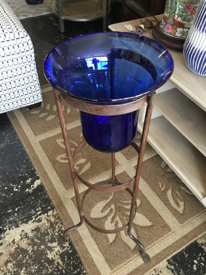 Brown/Blue Metal/Glass Plant Holder