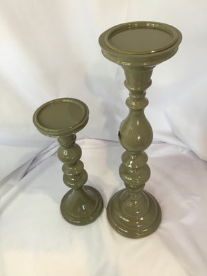 Pair Gray Painted 2 Sizes Candle Sticks