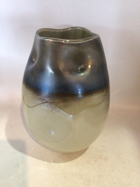 Modern Cream/Gray Glass Iridescent Vase