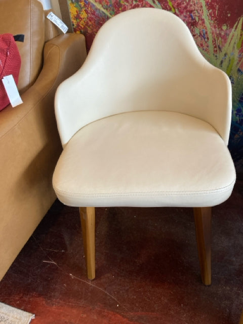 Mid-Century Wood/Leather Cream/Brown Chair