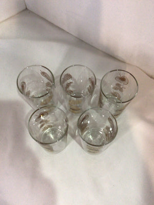 Set of 5 Clear/Gold Glass Leaves Glasses