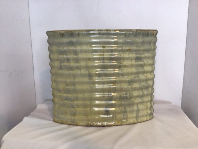 Oblong Sage Ceramic Fluted Vase