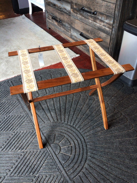Vintage Folding Brown Floral Luggage Rack