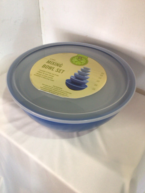 Set of 6 Blue Plastic w/Lid Bowl Set