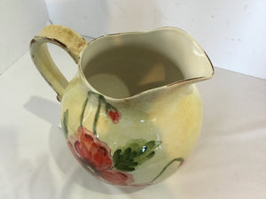 Maxcera Vintage Cream/Red Ceramic Poppies Pitcher